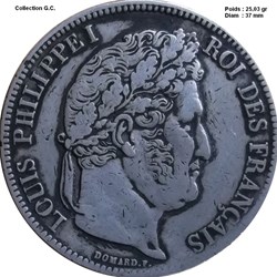 5 francs IIe type Domard 1837 B Rouen
