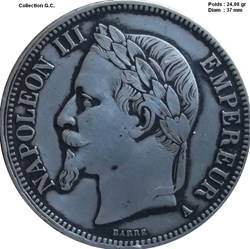 5 francs Napoléon III, tête laurée 1868 BB Strasbourg