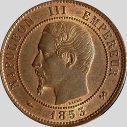 Dix centimes Napoléon III, tête nue 1853 Rouen F.133/3