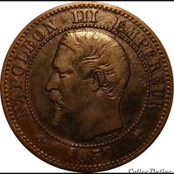 2 Centimes Napoléon III Tête Nue 1857D petit d petit Lion