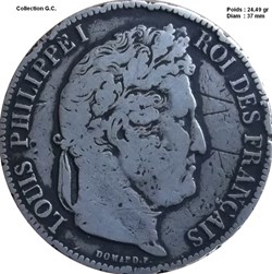 5 francs IIe type Domard 1843 A Paris