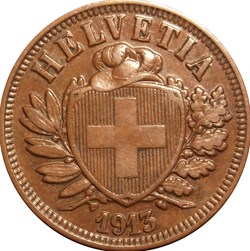 SUISSE 2 Centimes (Rappen) 1913 Berne