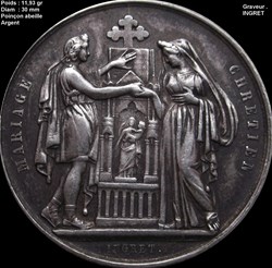 Médaille de mariage , Pingret , poinçon abeille , Argent , coin bouché sur le P de Pingret