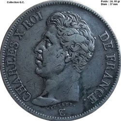 5 francs Charles X, 1er type 1826 B Rouen