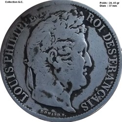 5 francs Ier type Domard, tranche en creux 1831 D Lyon