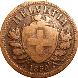 SUISSE 2 Centimes (Rappen) croix suisse 1850 Paris