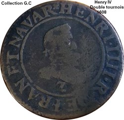 Double tournois au type du Dauphiné, frappé à Lyon au différent de Grenoble 1608 Lyon