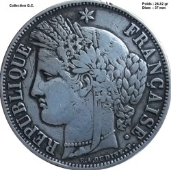 5 francs Cérès, IIe République 1850 A Paris