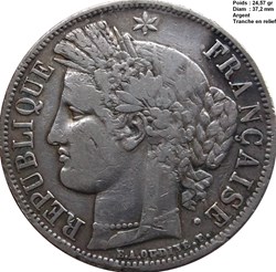 5 francs Cérès IIe République 1849 BB Strasbourg