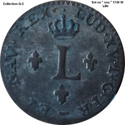 Sol ou " Sou " " dit aux 2 L couronnés " 1740 W Lille