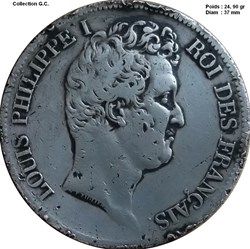 5 francs type Tiolier avec le I, tranche en creux 1831 W Lille