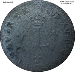 Double sol " 2 Sous" "dit aux 2 L couronnés" 1739 Besançon