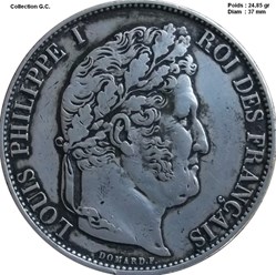 5 francs IIIe type Domard 1845 W Lille