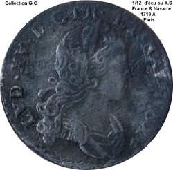 1/12 écu ou X-S de France & Navarre 1719 A Paris