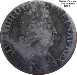 Dixième d'écu aux trois couronnes  1710 D
