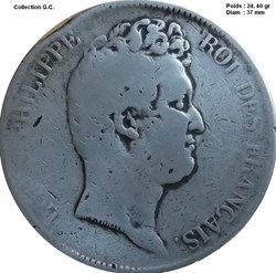 5 francs type Tiolier sans le I, tranche en creux 1830 D