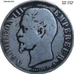 5 francs Napoléon III, tête nue 1855 A Paris