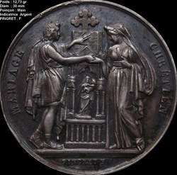 Médaille de mariage , Pingret .F . Poinçon main indicatrice Argent