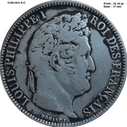 5 francs Ier type Domard, tranche en relief 1831 B Rouen