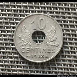 10 centimes 1943 état francais flanc épais
