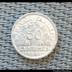 50 centimes 1942 Bazor lourde