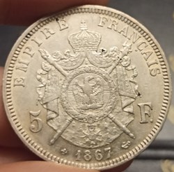 5 Francs Napoleon III laurée 1867BB