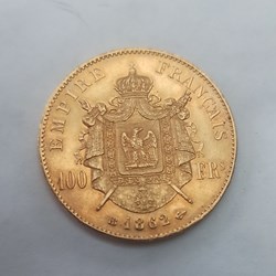 100F Napoléon III tête laurée 1862BB