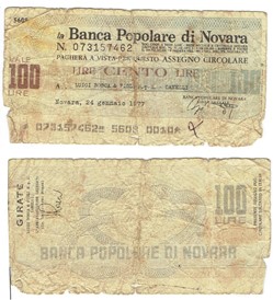 Italie-100 Lires Banca Popolare di Novara