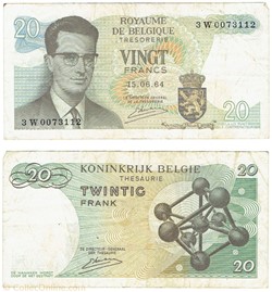 BELGIQUE  20 Francs, 1964-1966