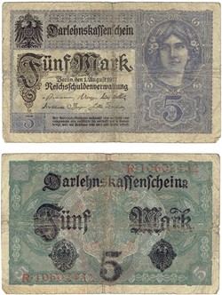 Allemagne 5 Mark type 1917-18