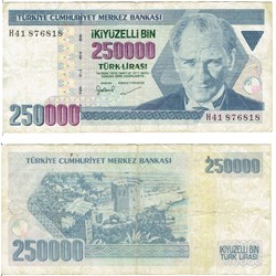 TURQUIE-250 000 Lira type Kamel Atatürk