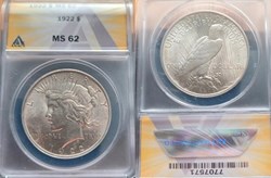 United States: 1922 silver Peace dollar (ANACS MS62)