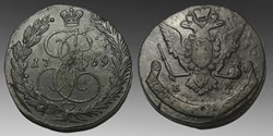 Russia: copper 5-kopecks of Catherine the Great, 1769-EM, Ekaterinburg mint