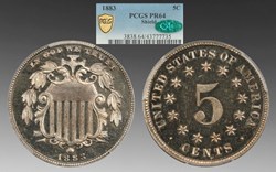 United States: 1883 copper-nickel proof 5-cents, Shield type