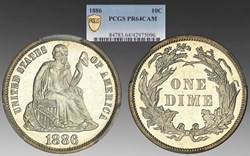 United States: 1886 silver proof Seated Liberty dime