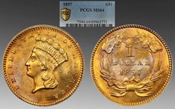 United States: 1857 gold dollar, Type 3, Large Indian Head