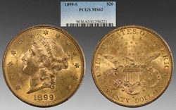 United States: 1899-S gold Liberty Head double eagle ($20.00), With Motto