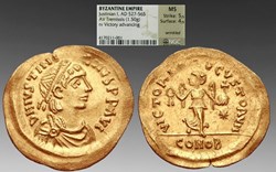 Byzantine Empire: ca. 527-565 AD gold tremissis of Justinian I