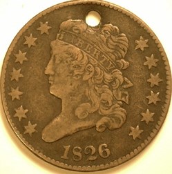USA: 1826 half cent, holed