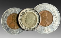 (3 coins) United States (exonumia): three encased coins, 1940s-1950s