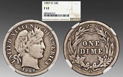 United States: silver Barber dime, 1907-O