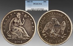 United States: Seated Liberty half dollar, No Motto type, 1861-O