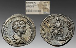 Roman Empire: ca. 209-211 AD silver denarius of Geta