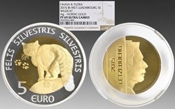 Luxembourg: 2015 proof bimetallic (silver & Nordic gold) 5 euros of Henri I, European Wildcat