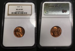 United States: 1939 bronze Lincoln Wheat cent (NGC MS66 RD)