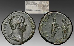 Roman Empire:  ca. 117-138 AD bronze sestertius of Hadrian