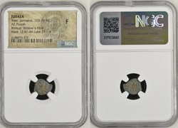 Judaea: ca. 103-76 BC bronze prutah of Alexander Jannaeus- the biblical "Widow's Mite" (NGC F)