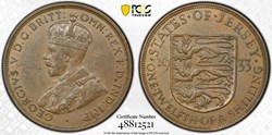 Jersey: 1933 bronze 1/12 shilling of George V (PCGS AU55)