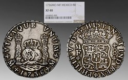 Mexico (Spanish Colonial): 1736-Mo-MF silver 8 reales ("Pillar Dollar"), Mexico City mint