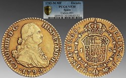 Spain: gold escudo of Charles IV, 1792-MF, Madrid mint